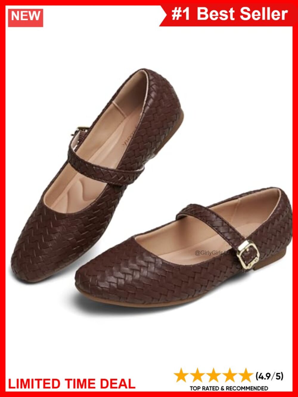 Woven Ballet Flats Square Toe Mary Jane Shoes with Arch Support